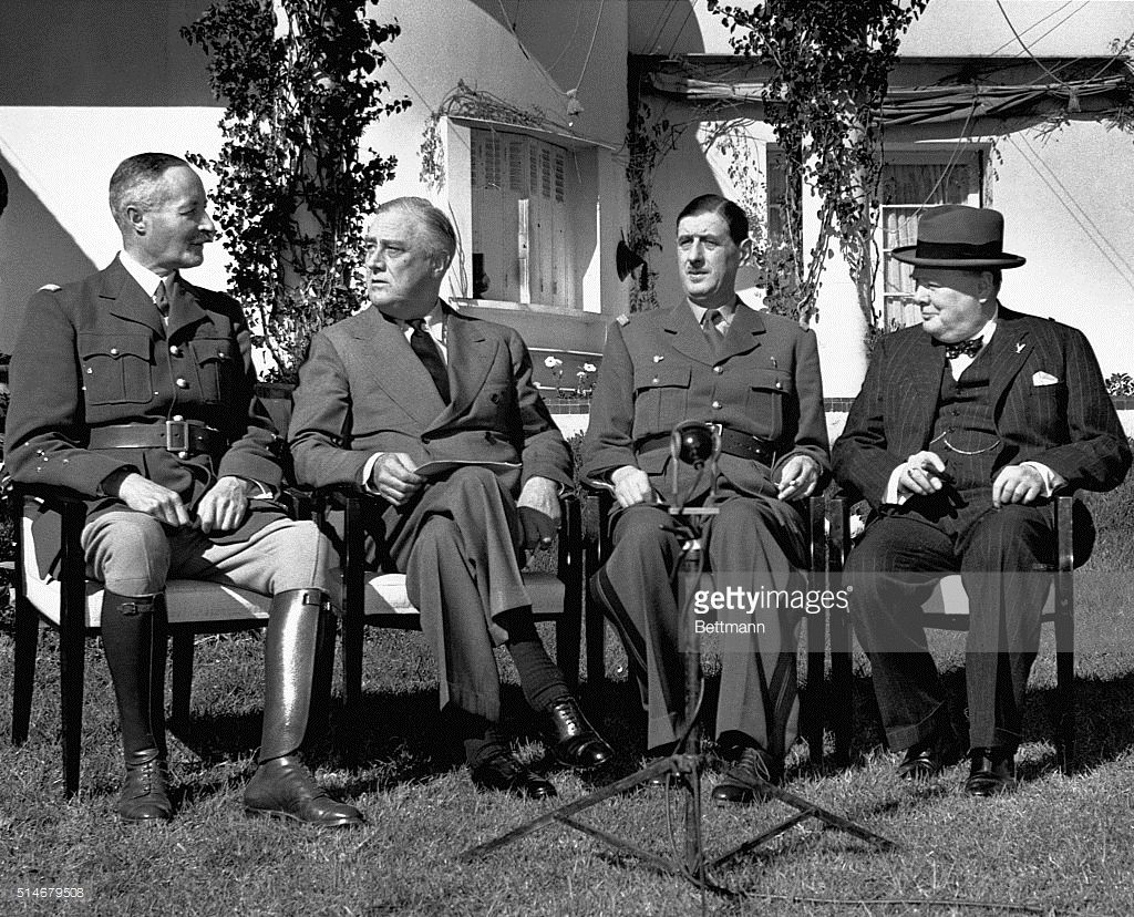 WSC & FDR meet with General De Gaulle at Casablanca – January, 1943